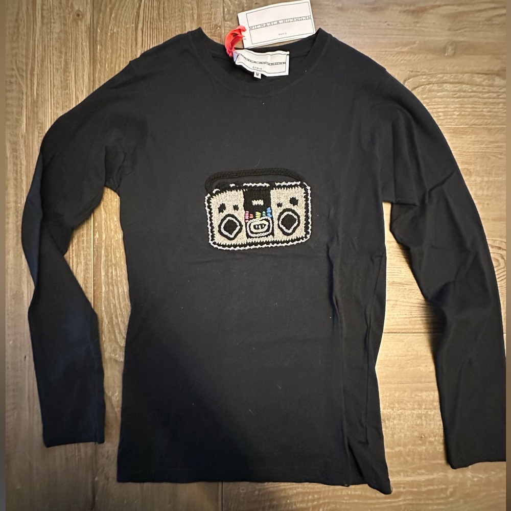 Michaela Beurger Black Long Sleeve Tshirt w Boombox Emroidery - NWT Size M